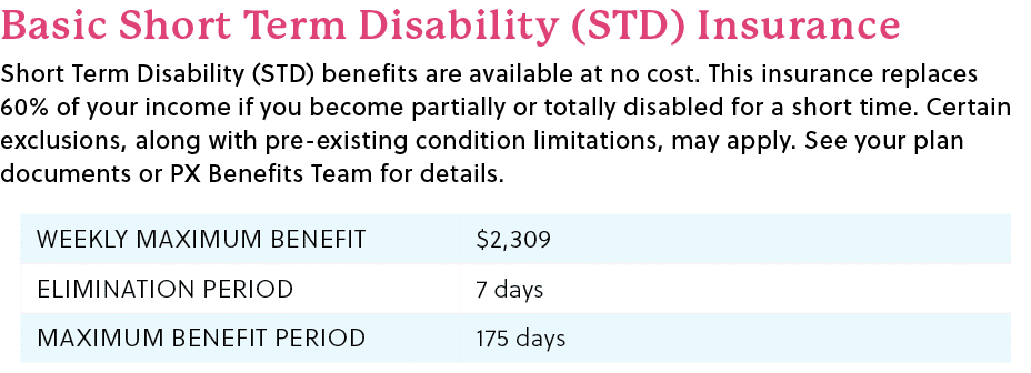 Basic Short Term Disability (STD) Insurance Short Term Disability (STD) benefits are available at no cost. This insur...